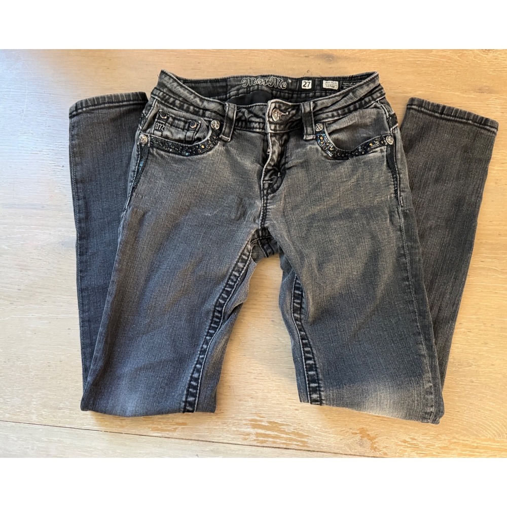 Miss Me Skinny Jeans Black Embellished Sequin Flap Pocket MP72055 Size 27